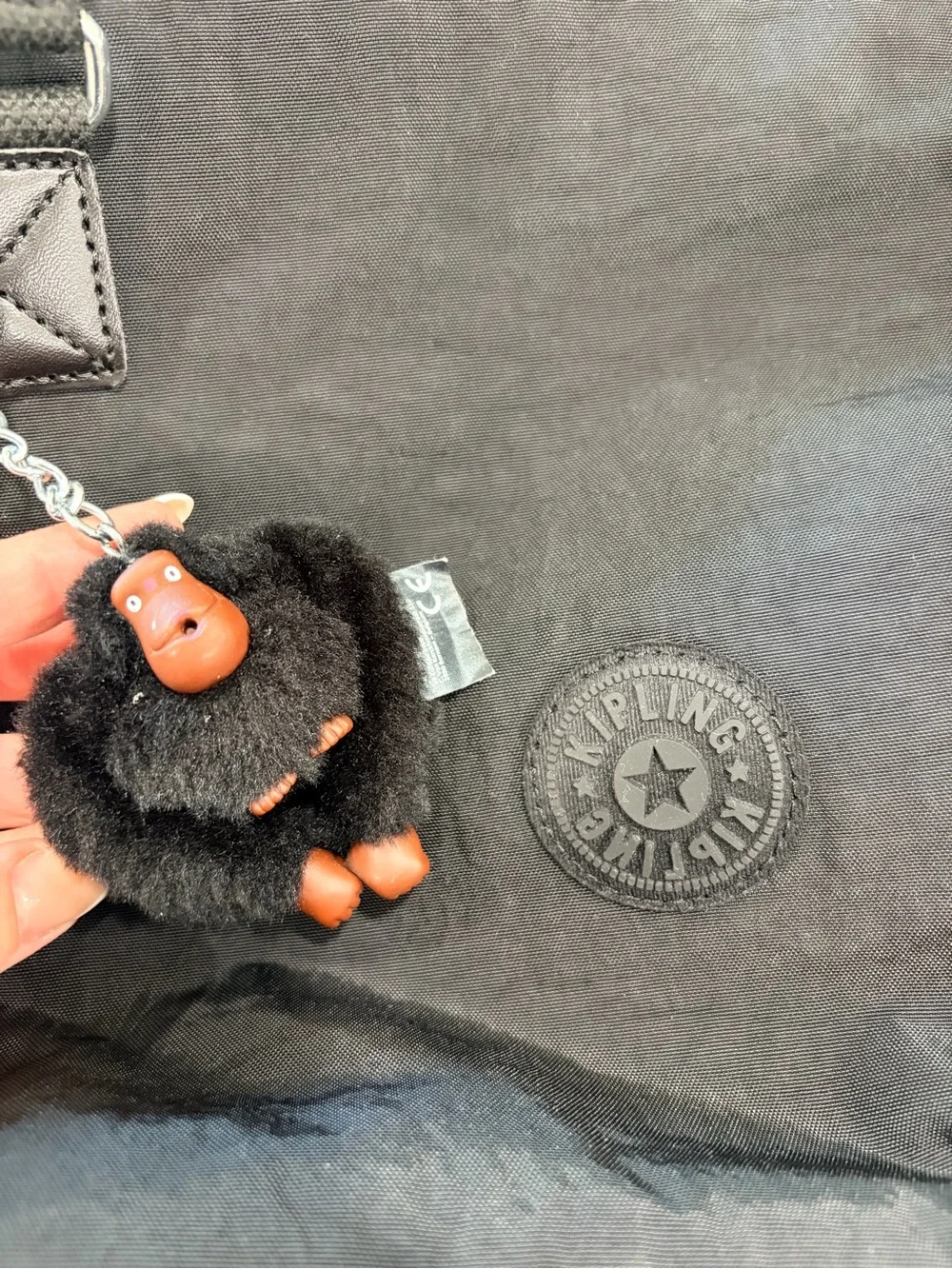 Kipling Black Nylon Shoulder Tote with Monkey Charm
